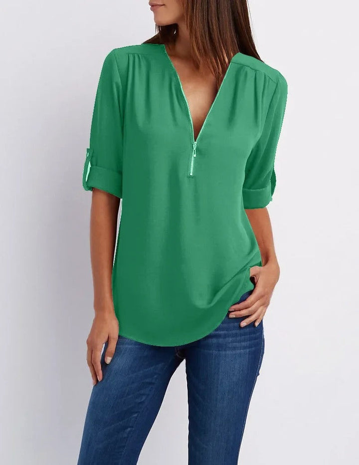 Elegant half-zip blouse