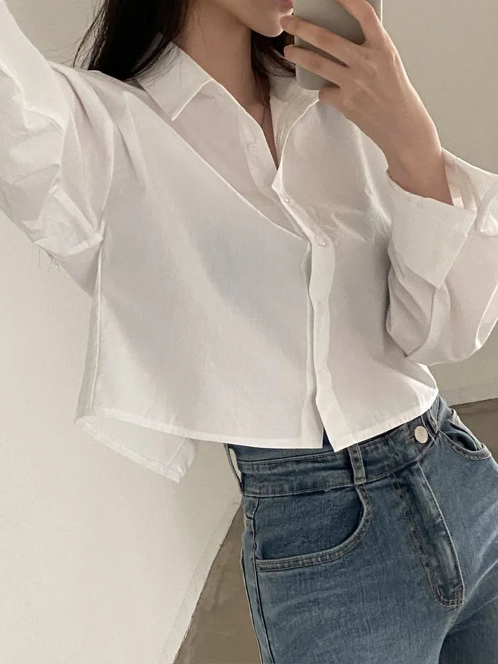 Chic cropped button down top