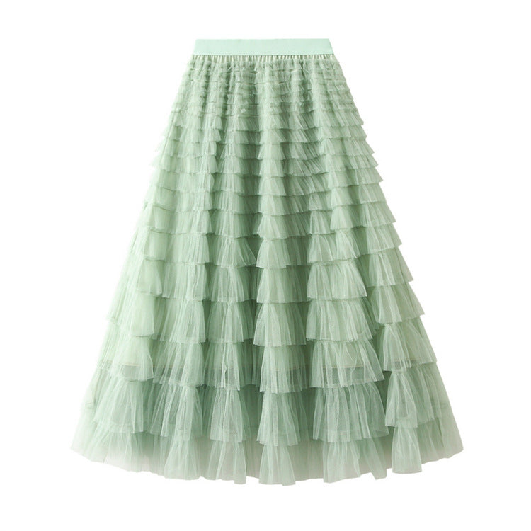 High waist layered tulle midi skirt