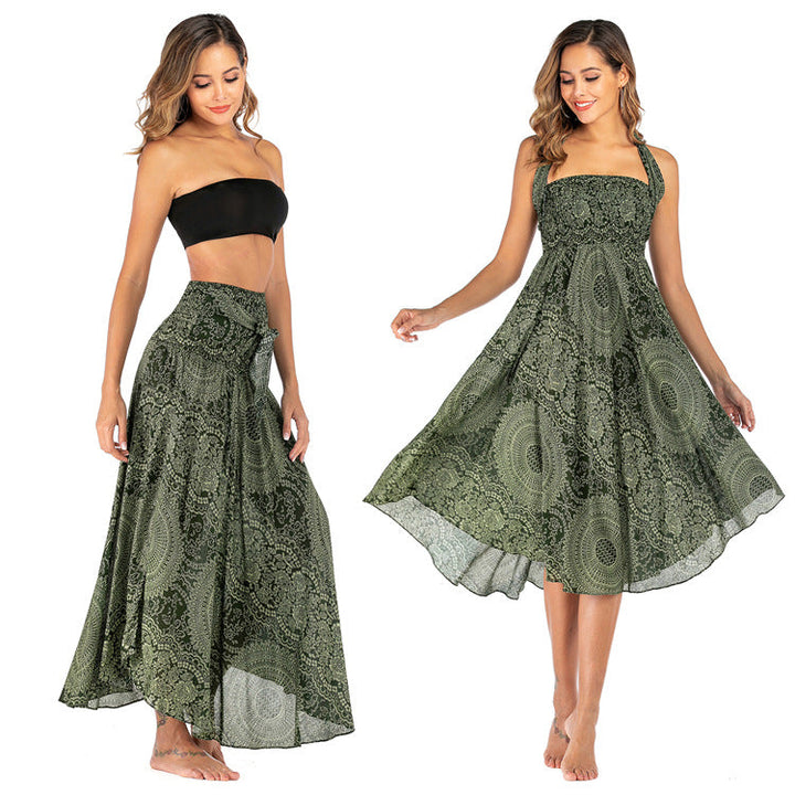 Flowing boho maxi skirt with artistic prints