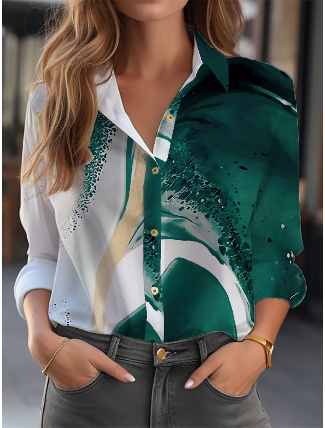 Elegant printed long sleeve blouse