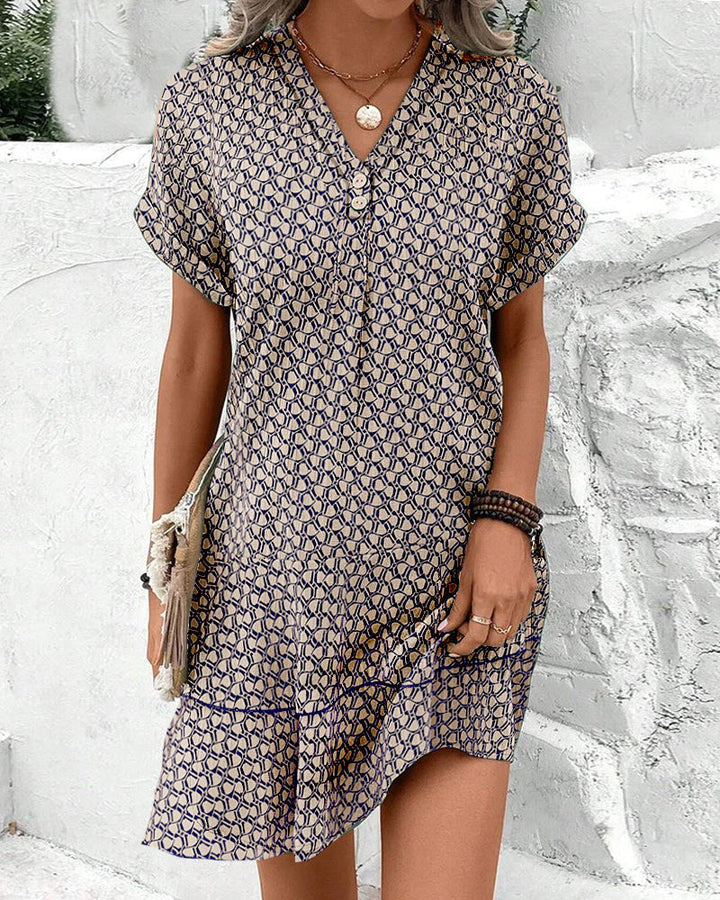 Casual printed dress with v-neck