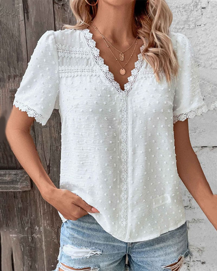 Briar - Summer white shirt lace short sleeves