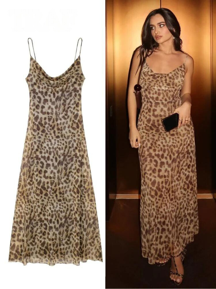 Leopard print vintage maxi dress