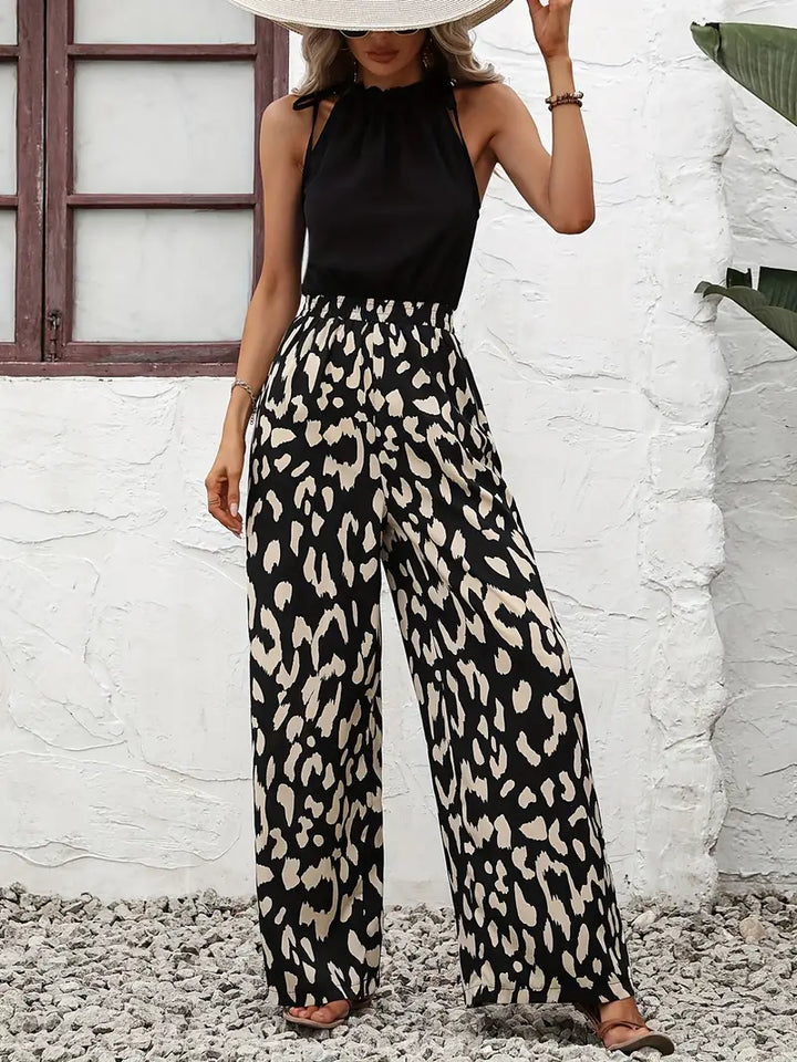 Leopard print jumpsuit with wide legs