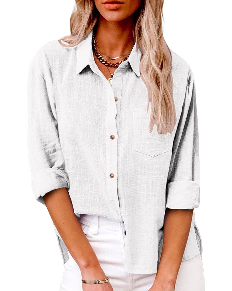 Classic Long-Sleeve Cotton Linen Blouse