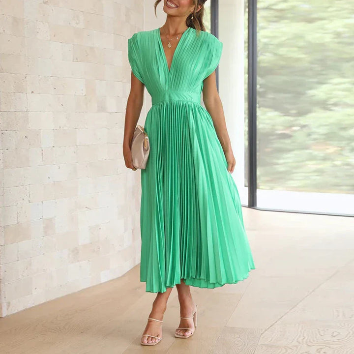 Pleated v-neck maxi dress