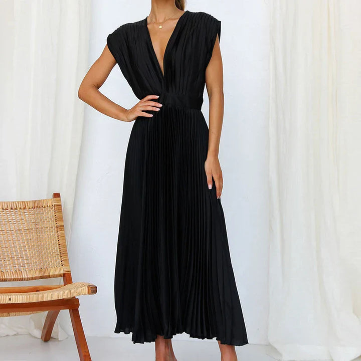 Pleated v-neck maxi dress