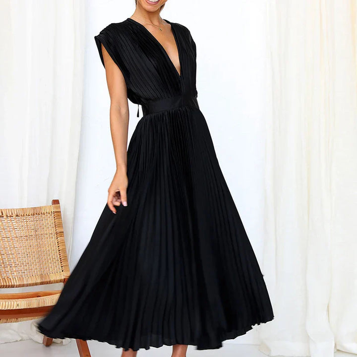 Pleated v-neck maxi dress