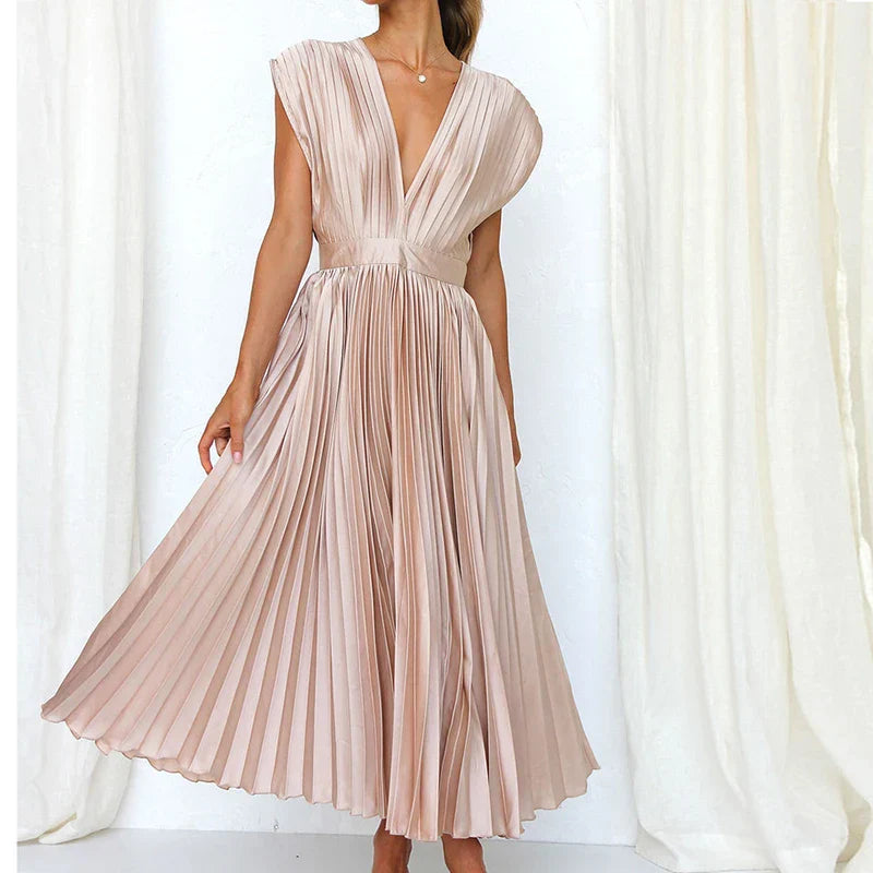 Pleated v-neck maxi dress