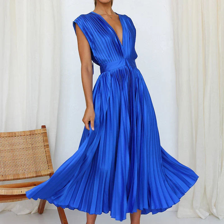 Pleated v-neck maxi dress