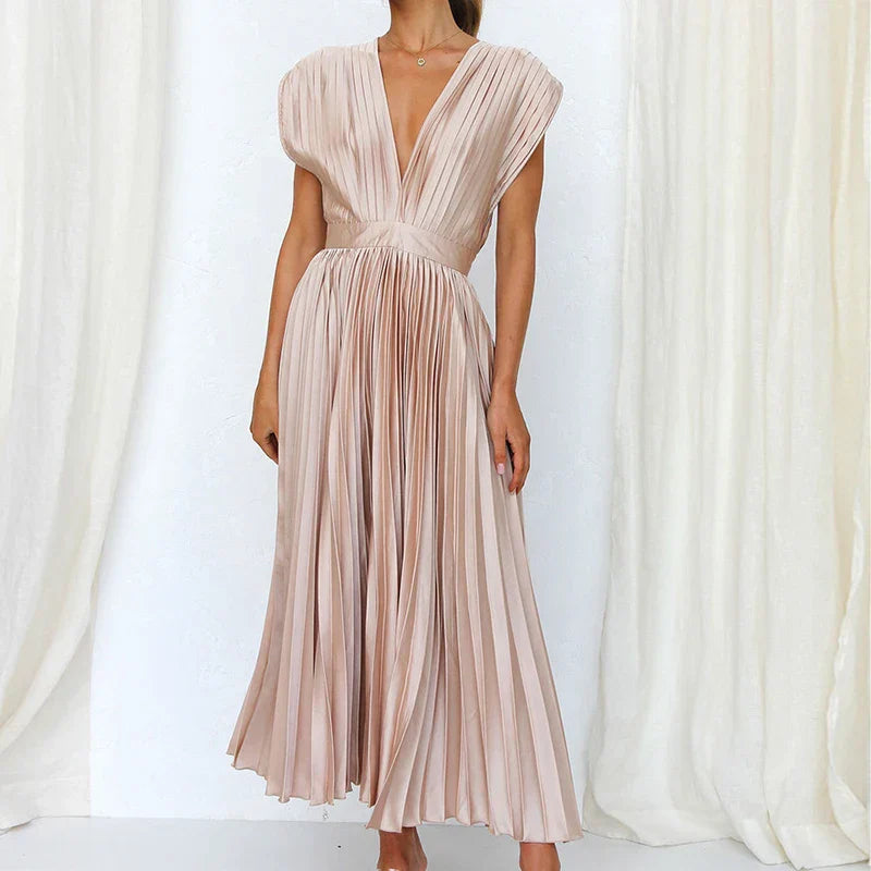 Pleated v-neck maxi dress