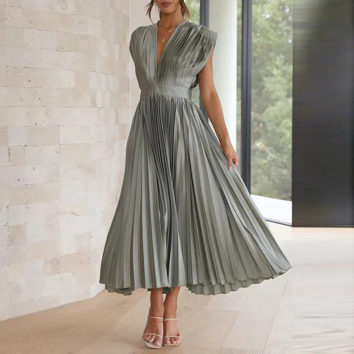 Pleated v-neck maxi dress