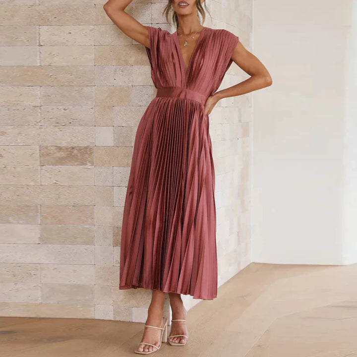 Pleated v-neck maxi dress