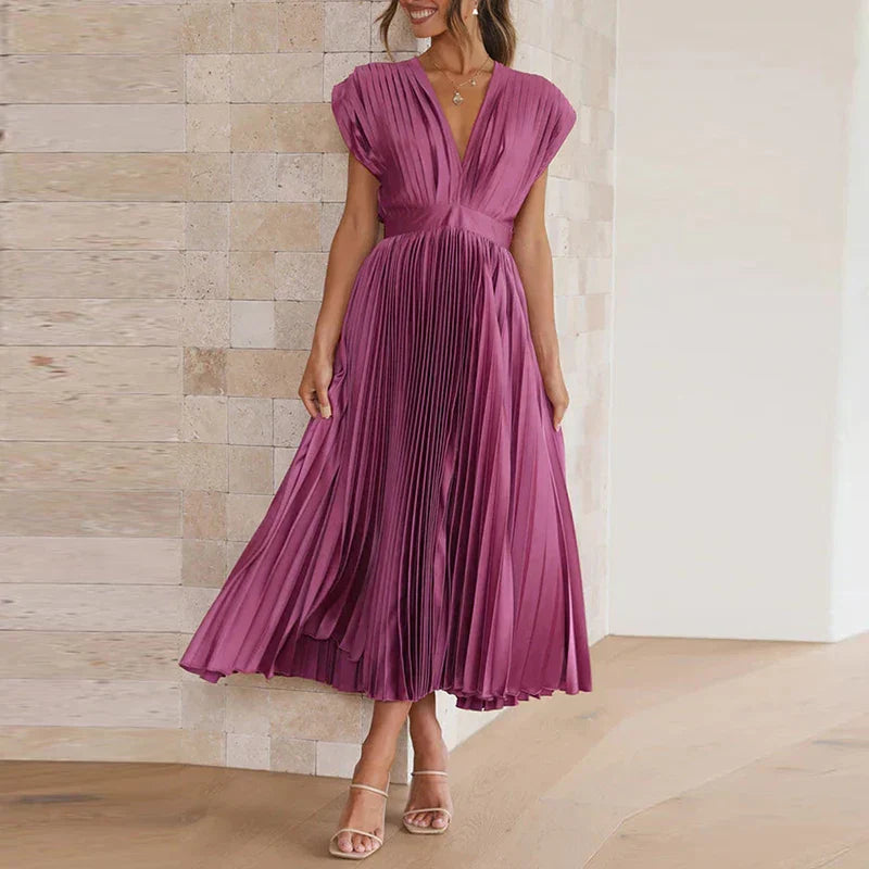 Pleated v-neck maxi dress