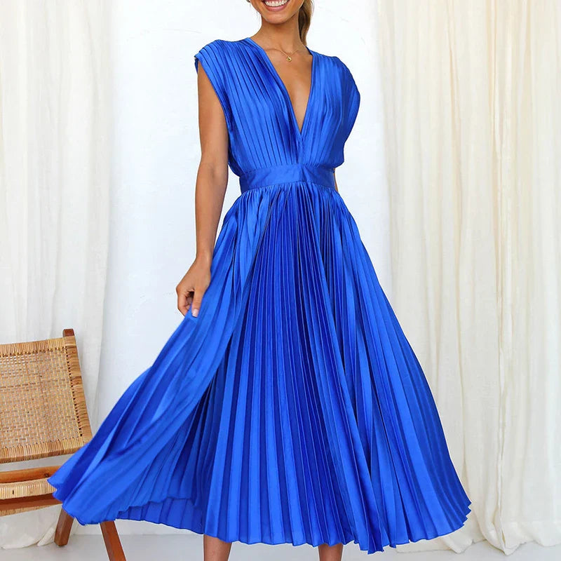 Pleated v-neck maxi dress