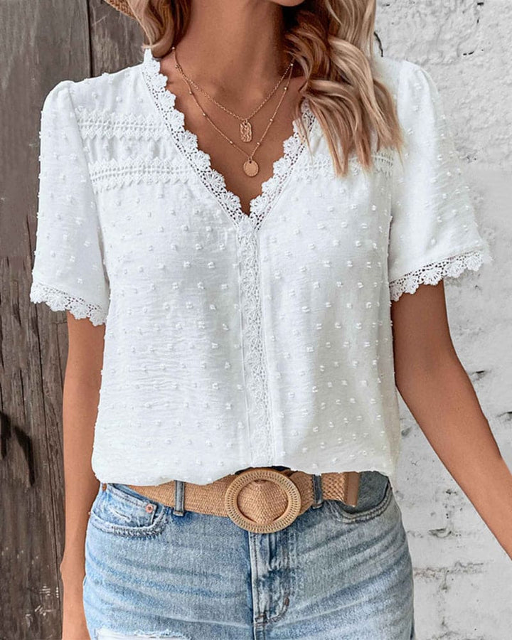 Briar - Summer white shirt lace short sleeves