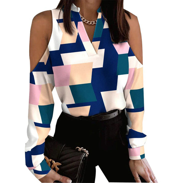 Elegant shoulder cutout blouse with stylish print design