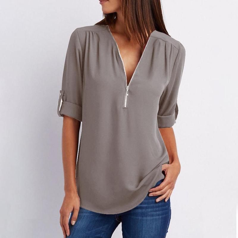 Elegant half-zip blouse