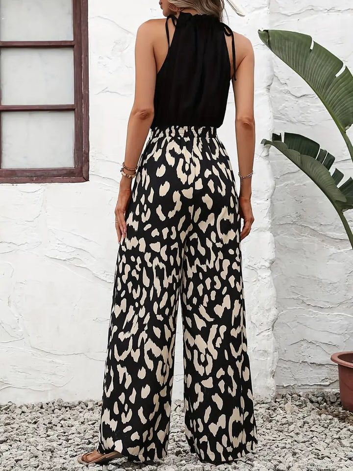 Leopard print jumpsuit with wide legs