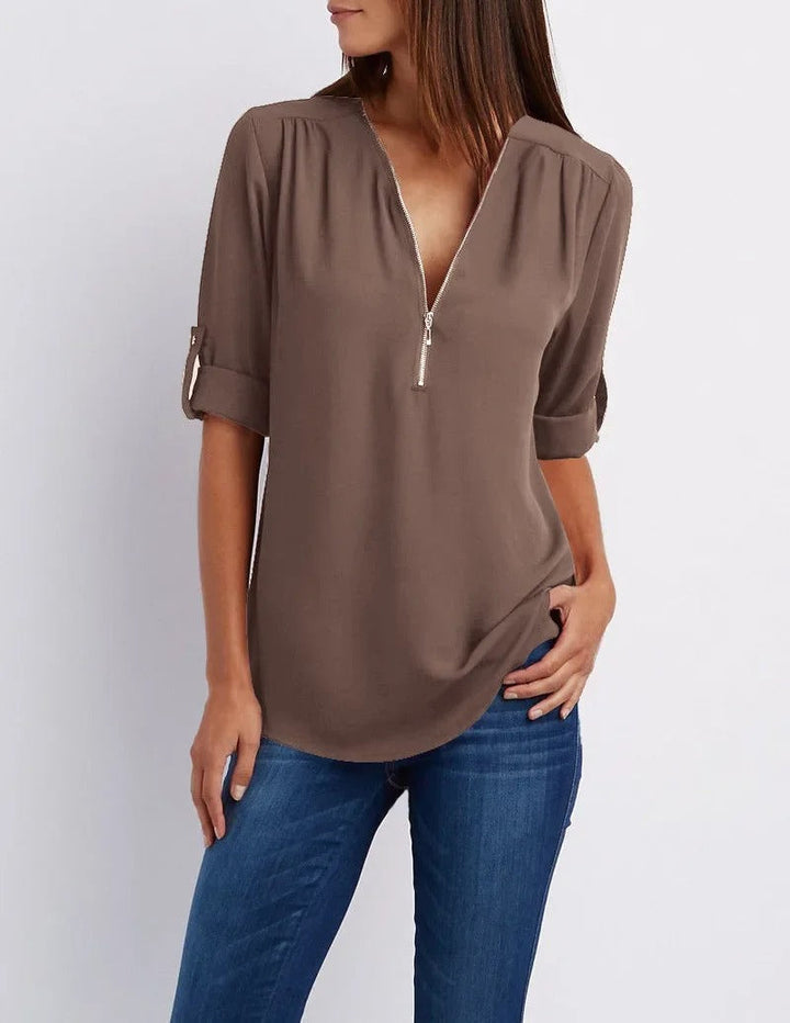 Elegant half-zip blouse