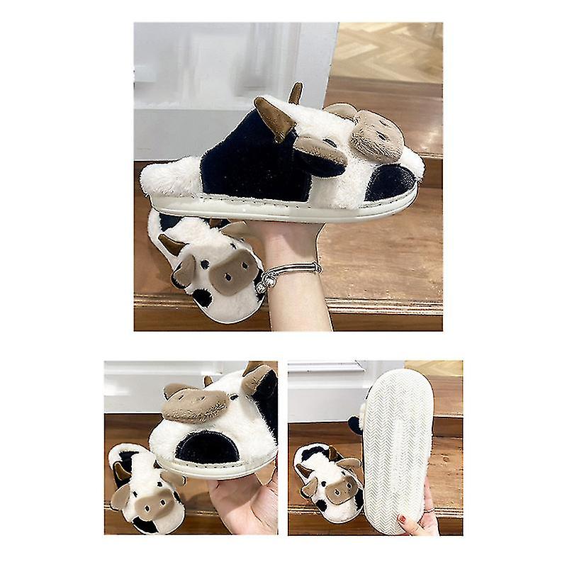 Unisex fluffy slippers with cow design