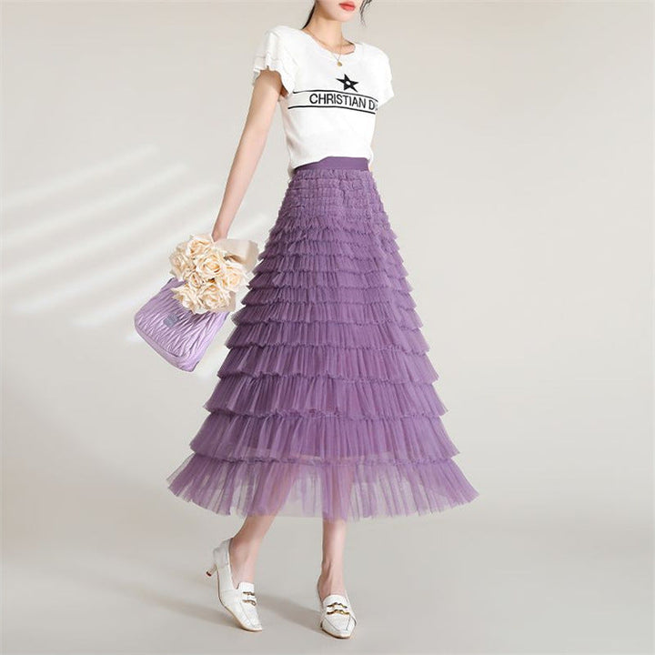 High waist layered tulle midi skirt