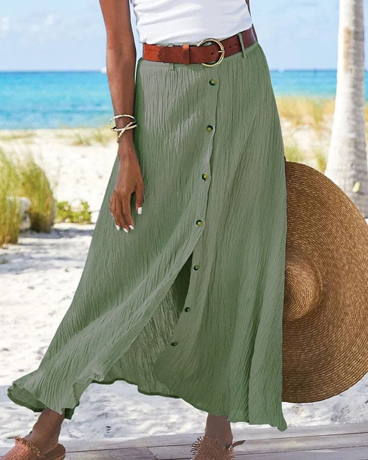 A-line boho button long skirt