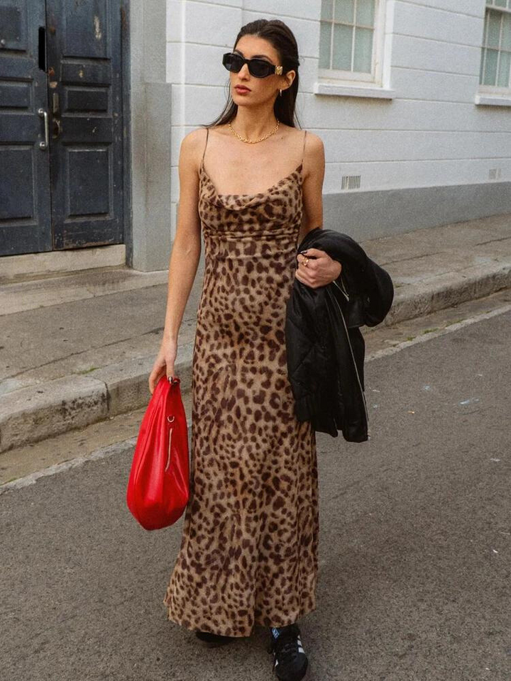 Leopard print vintage maxi dress