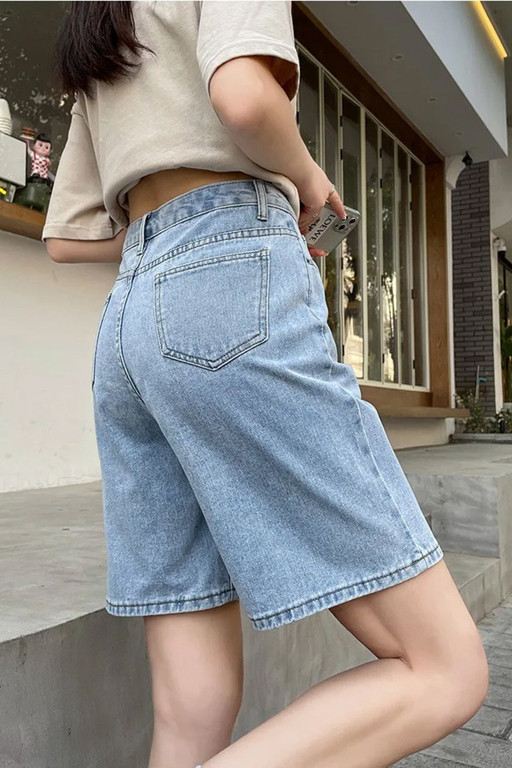 High-waist classic denim shorts