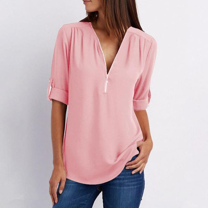 Elegant half-zip blouse