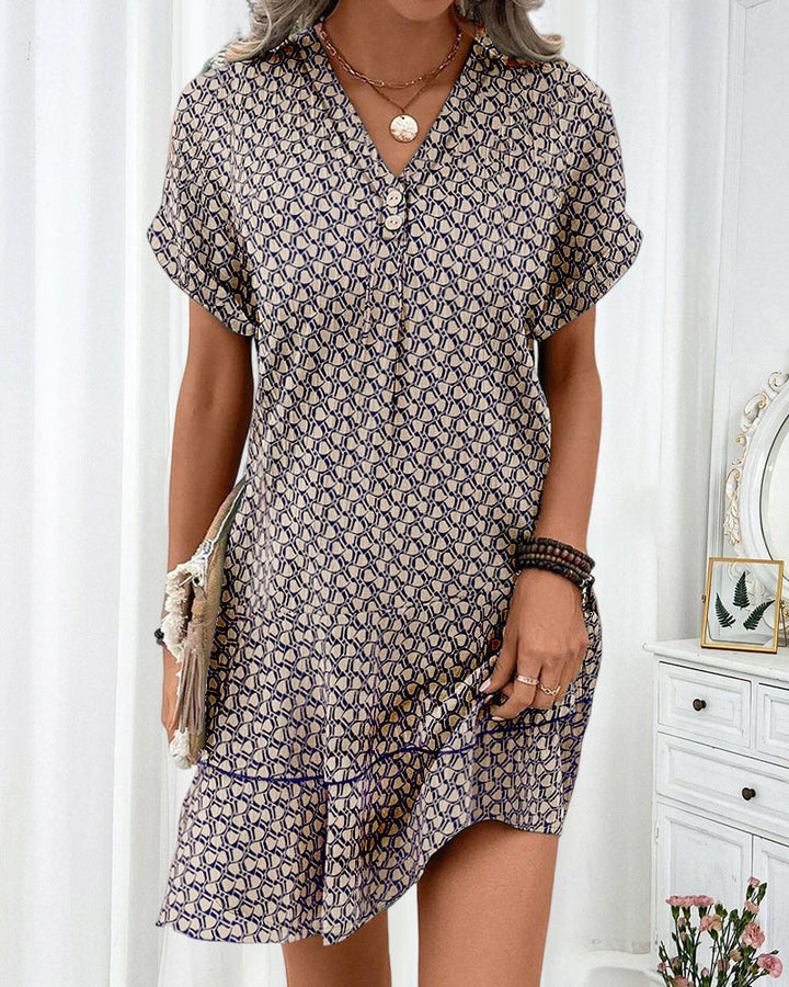 Casual printed dress with v-neck