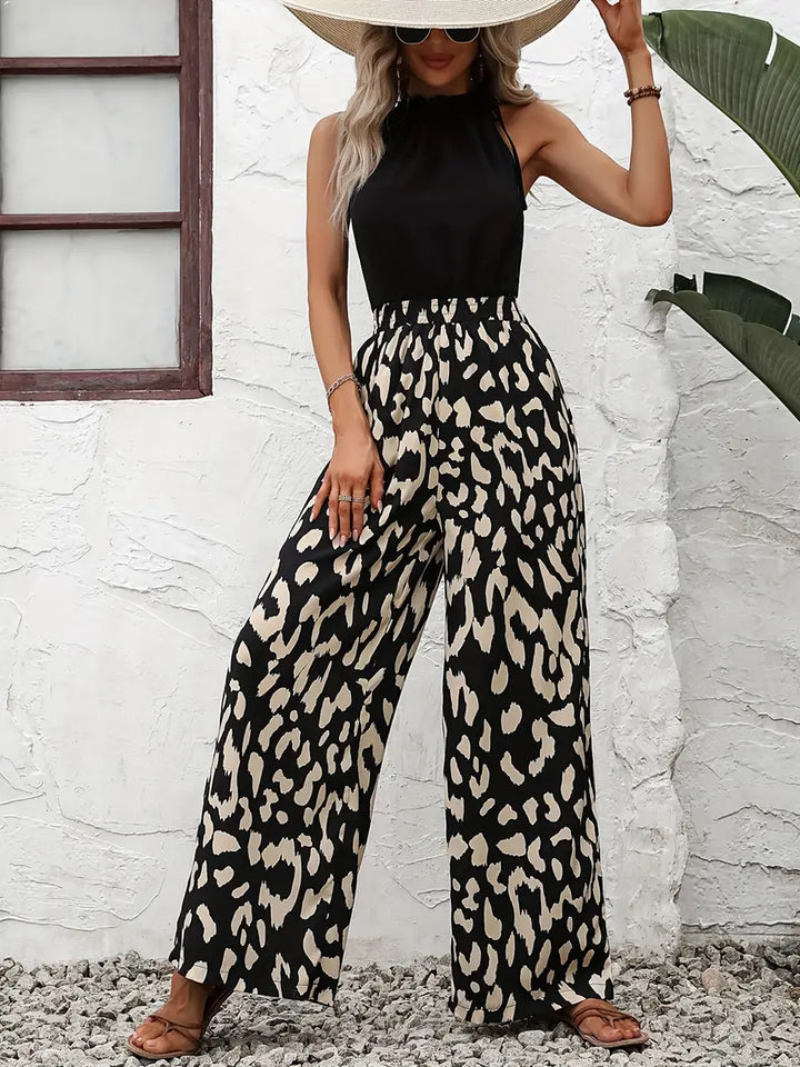 Leopard print jumpsuit with wide legs