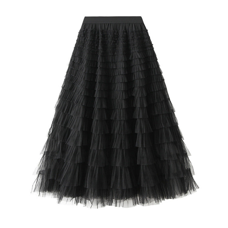 High waist layered tulle midi skirt