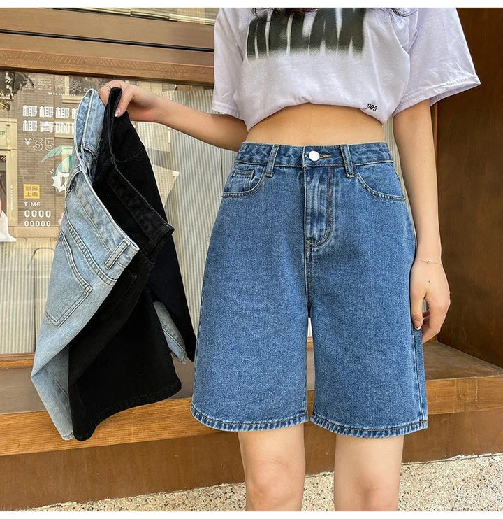 High-waist classic denim shorts