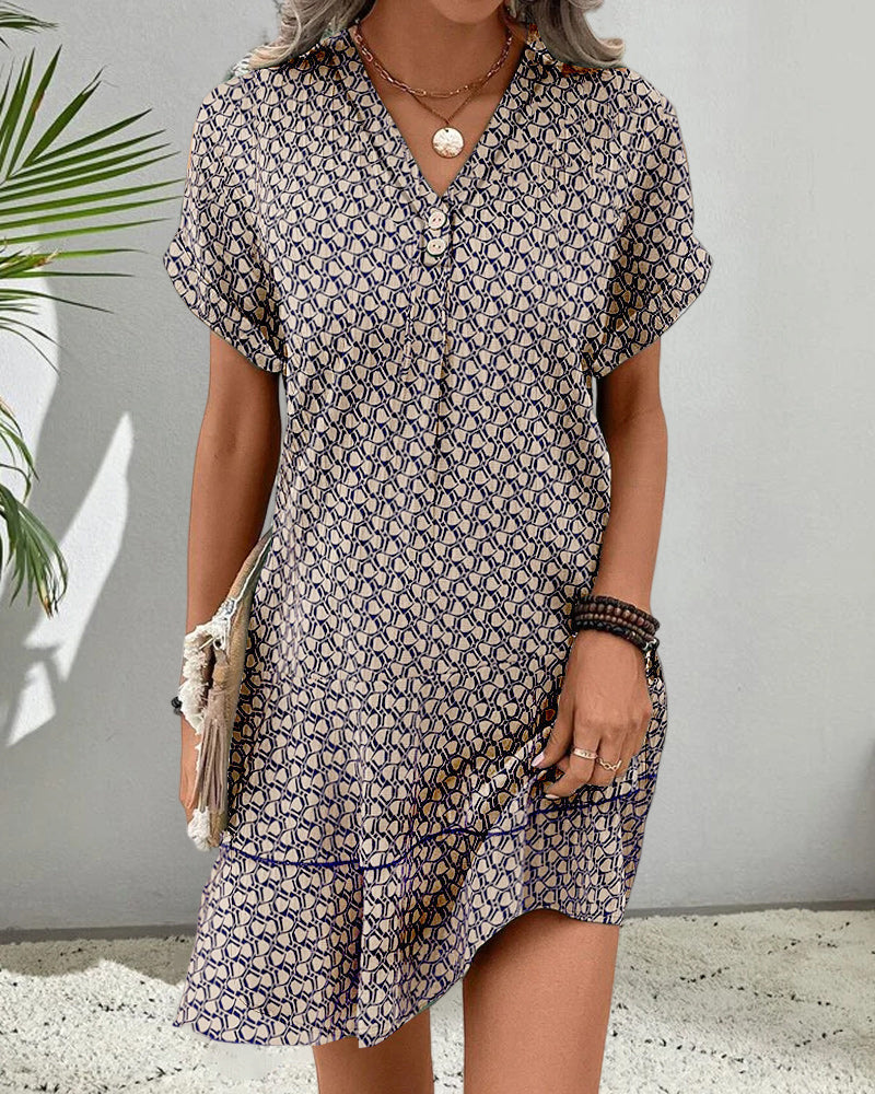 Casual printed dress with v-neck