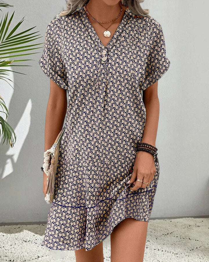 Casual printed dress with v-neck