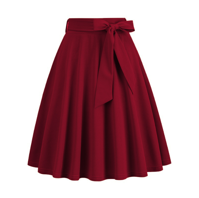 High-waist flared midi skirt with waist tie