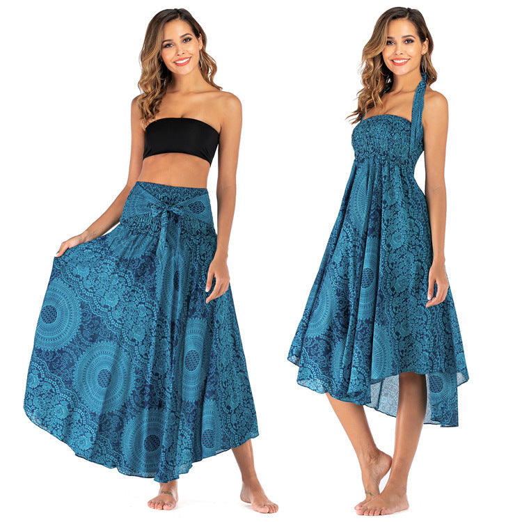 Flowing boho maxi skirt with artistic prints