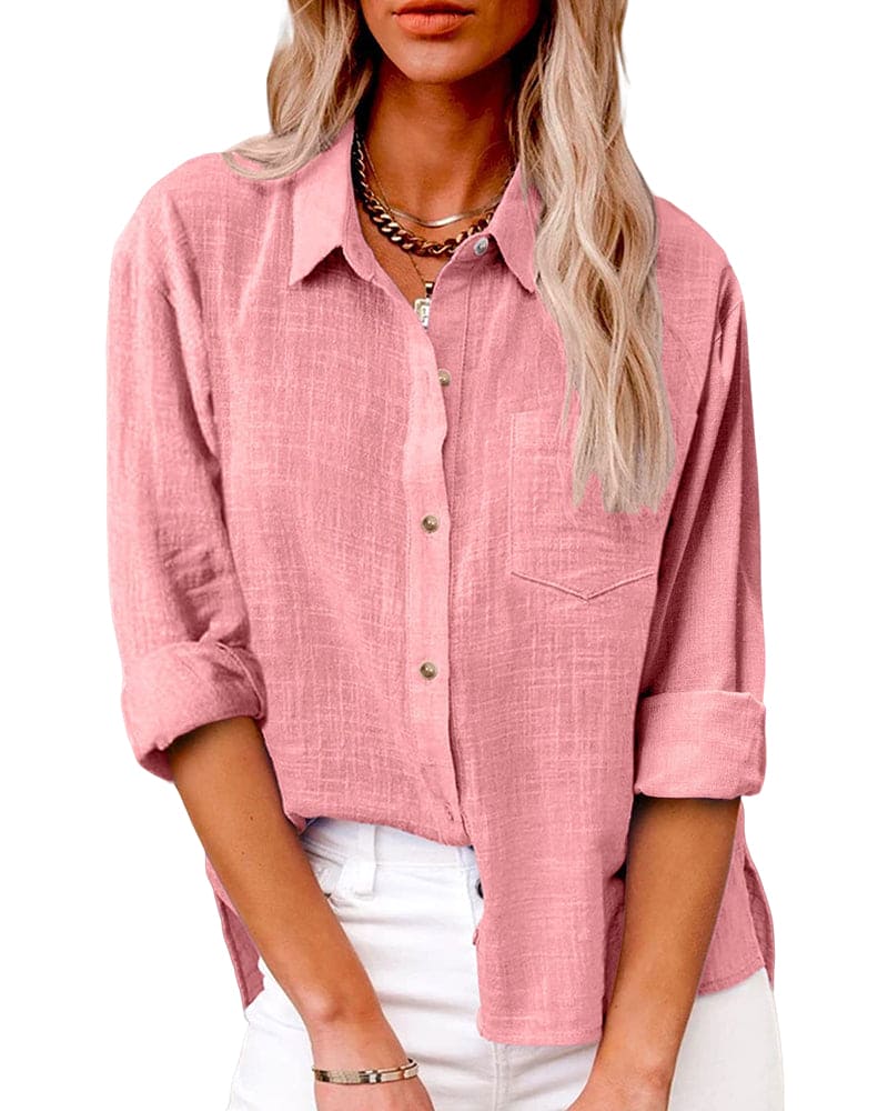 Classic Long-Sleeve Cotton Linen Blouse