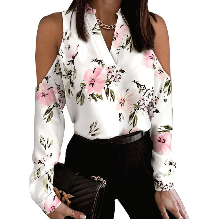 Elegant shoulder cutout blouse with stylish print design