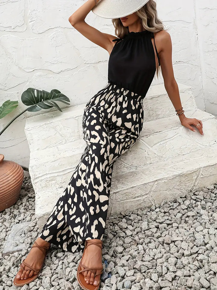 Leopard print jumpsuit with wide legs