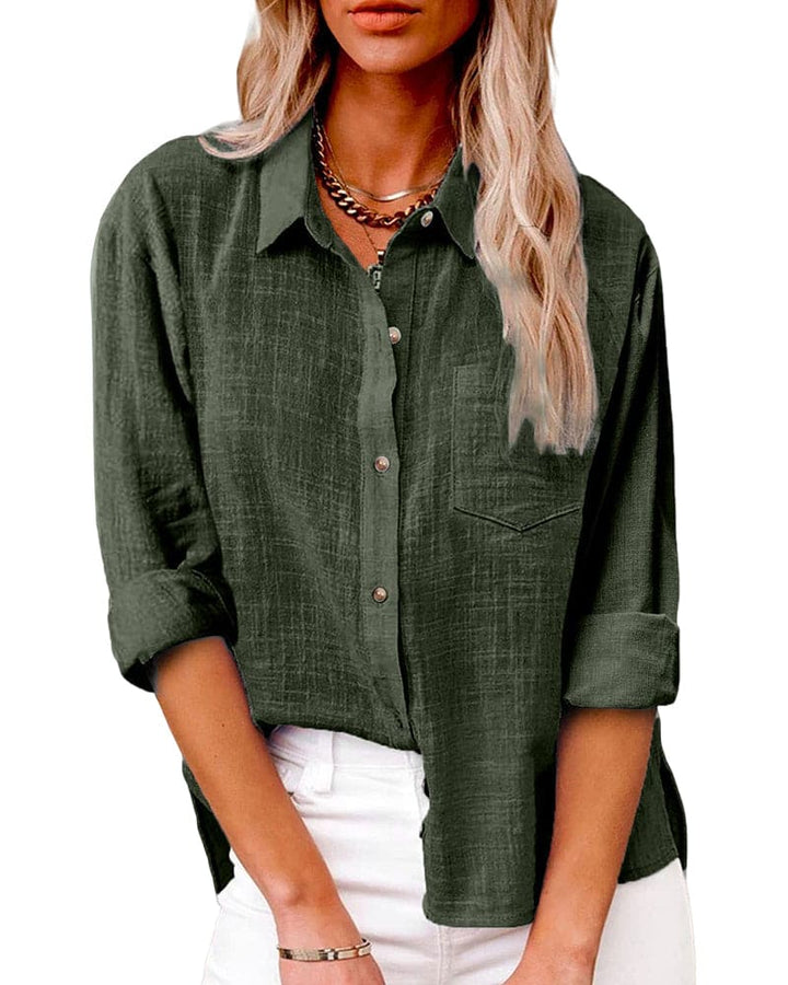 Classic Long-Sleeve Cotton Linen Blouse