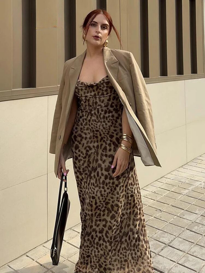 Leopard print vintage maxi dress