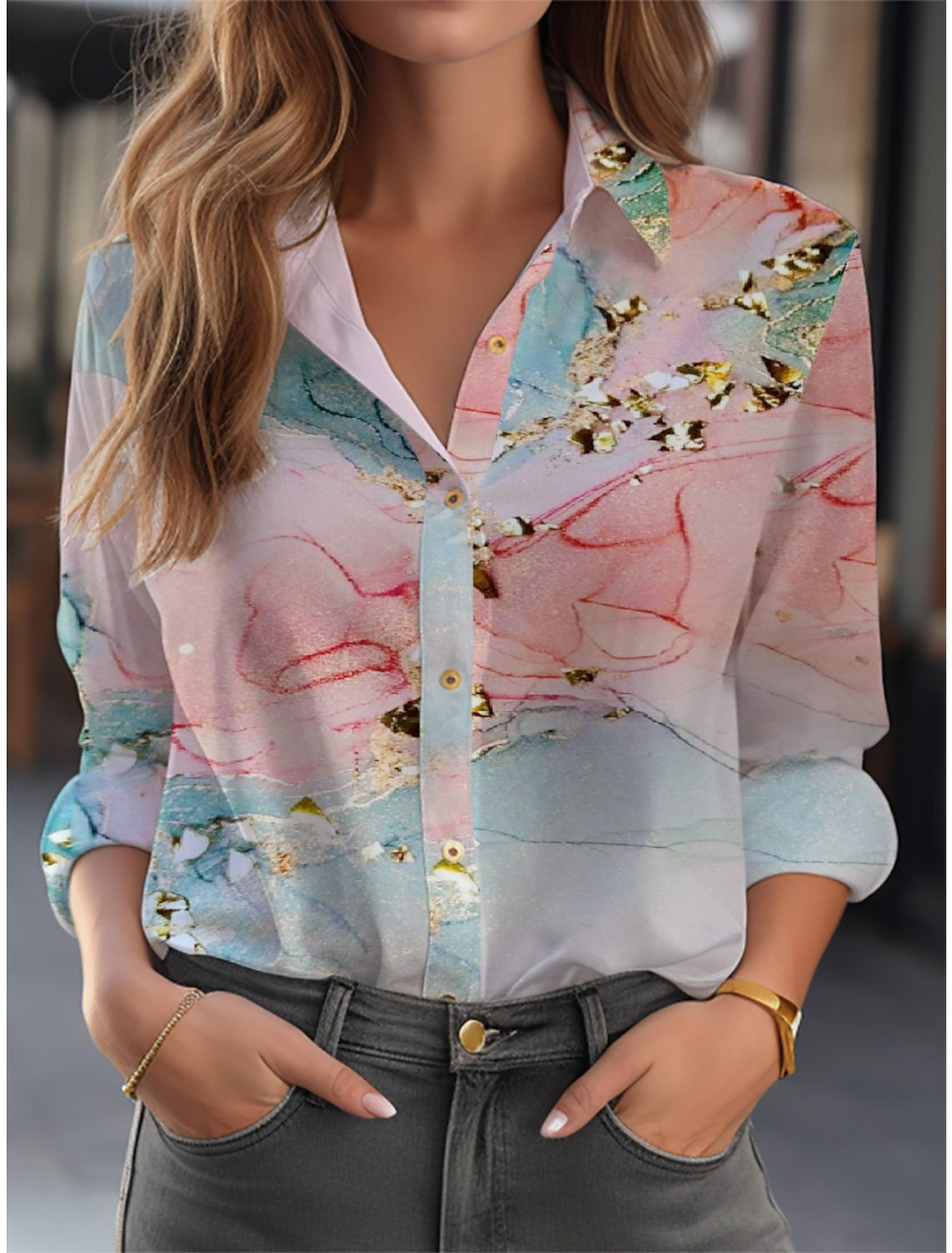 Elegant printed long sleeve blouse