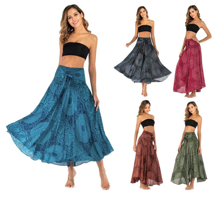 Flowing boho maxi skirt with artistic prints