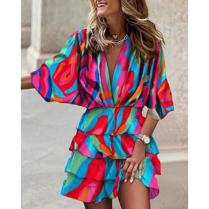 V-neck ruched mini dress