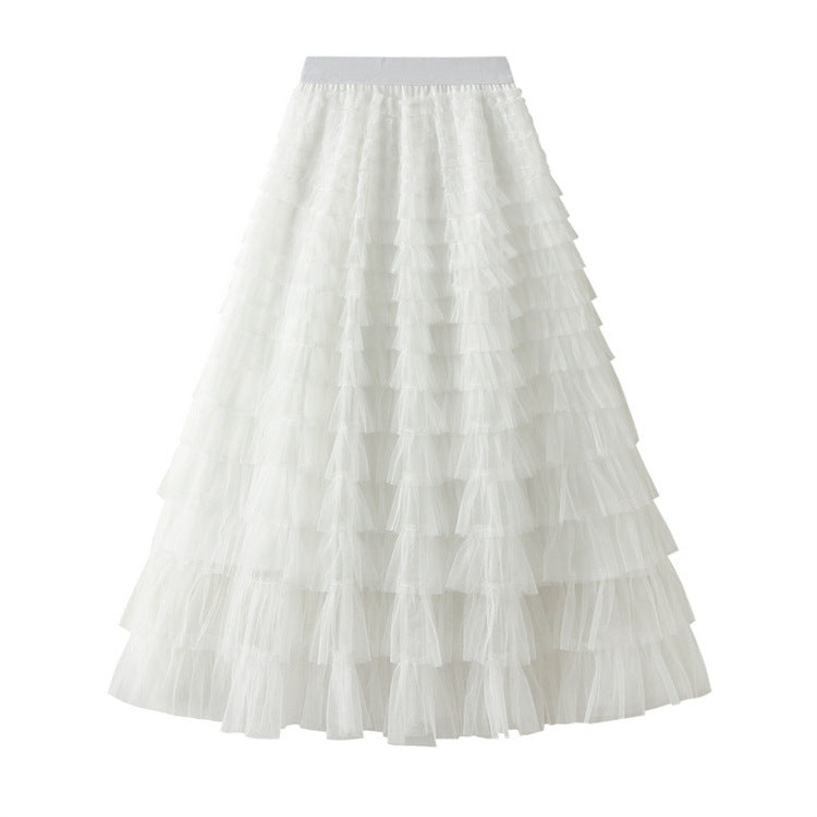 High waist layered tulle midi skirt