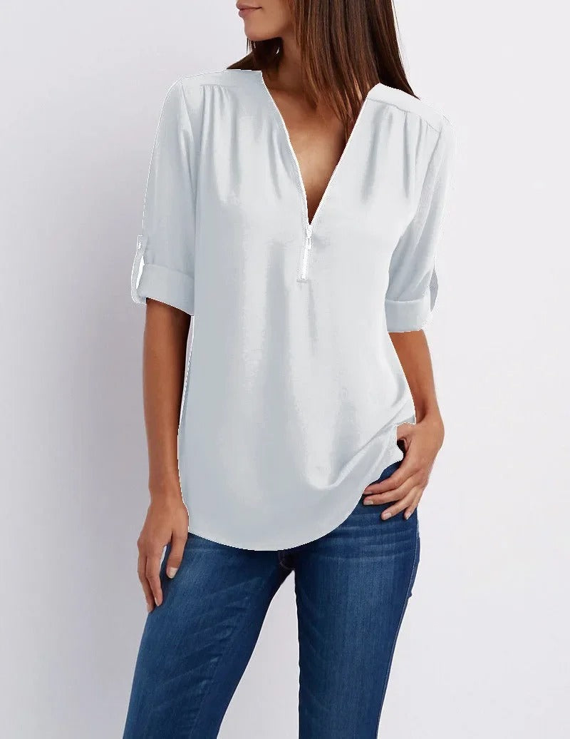 Elegant half-zip blouse