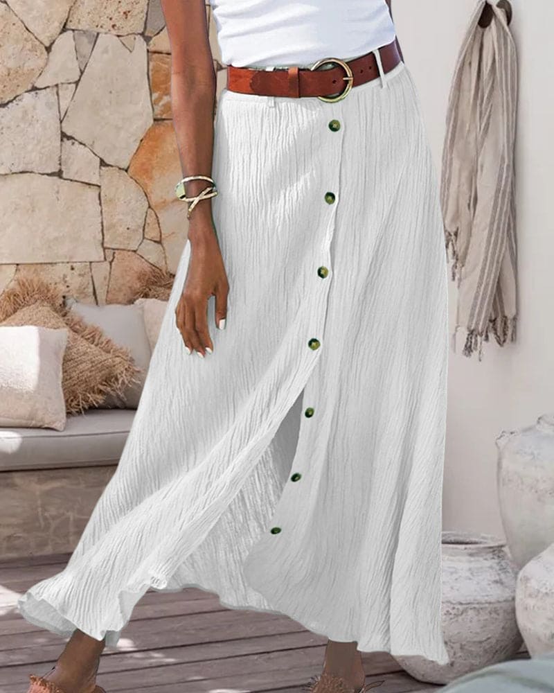 A-line boho button long skirt